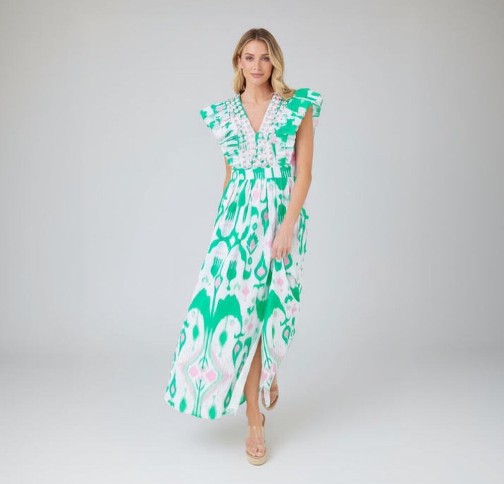 Sheridan French pink, green, and white Stacey dress, size M